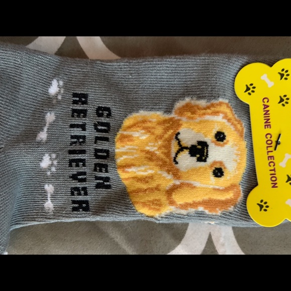 🦩NWT Foozies Golden Retriever socks with gray background - Picture 4 of 5